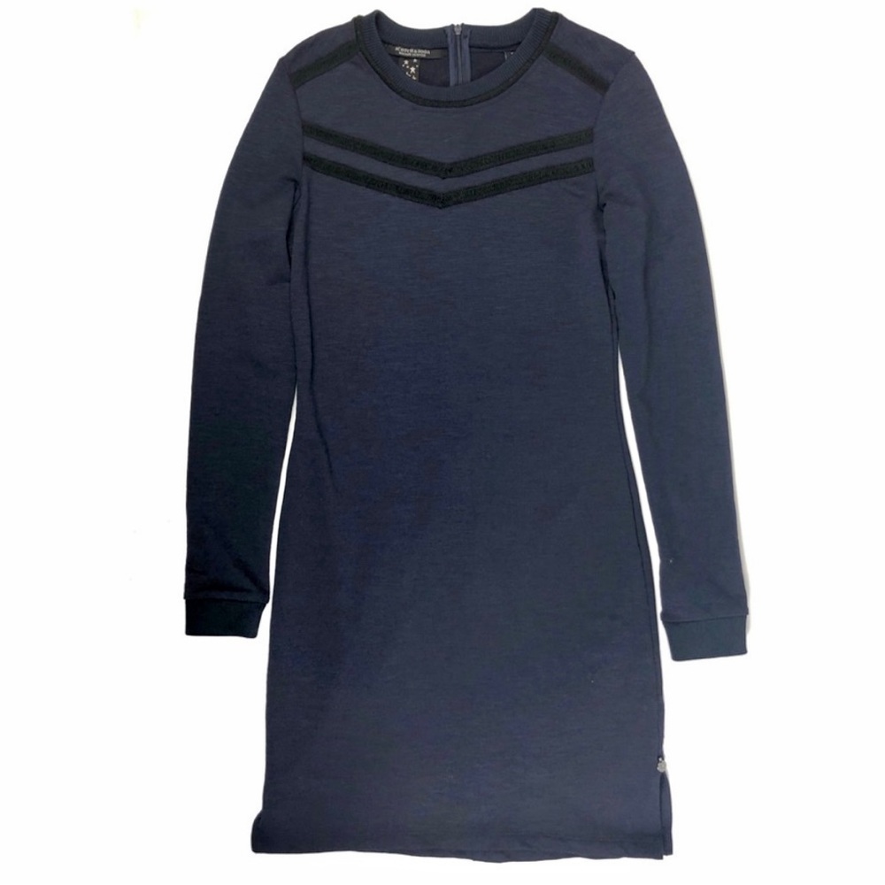 Scotch and Soda Navy dress with black sheet details. NWOT. Size Large.